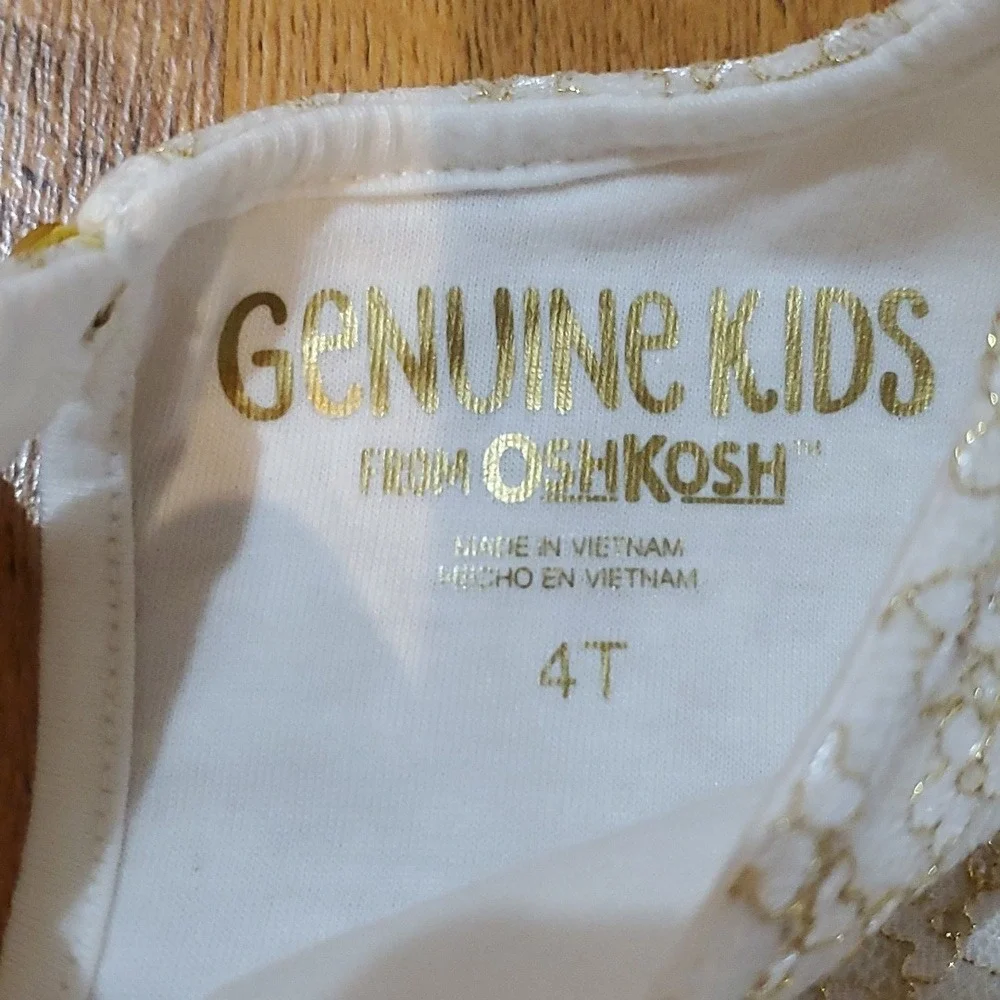 Genuine Kids Oshkosh Girls Metallic Gold‎ Lace Short Sleeve Shirt Size 4T